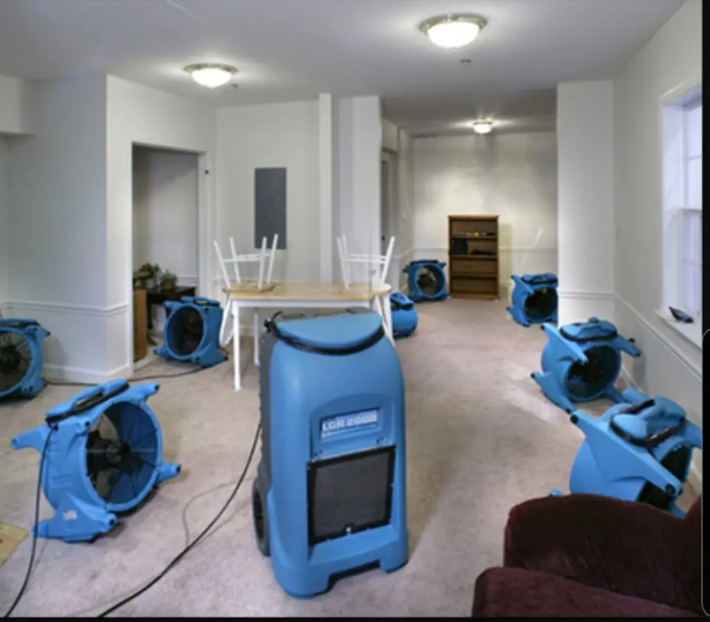 Air movers and dehumidifier setup for Water Damage Restoration in Brigantine